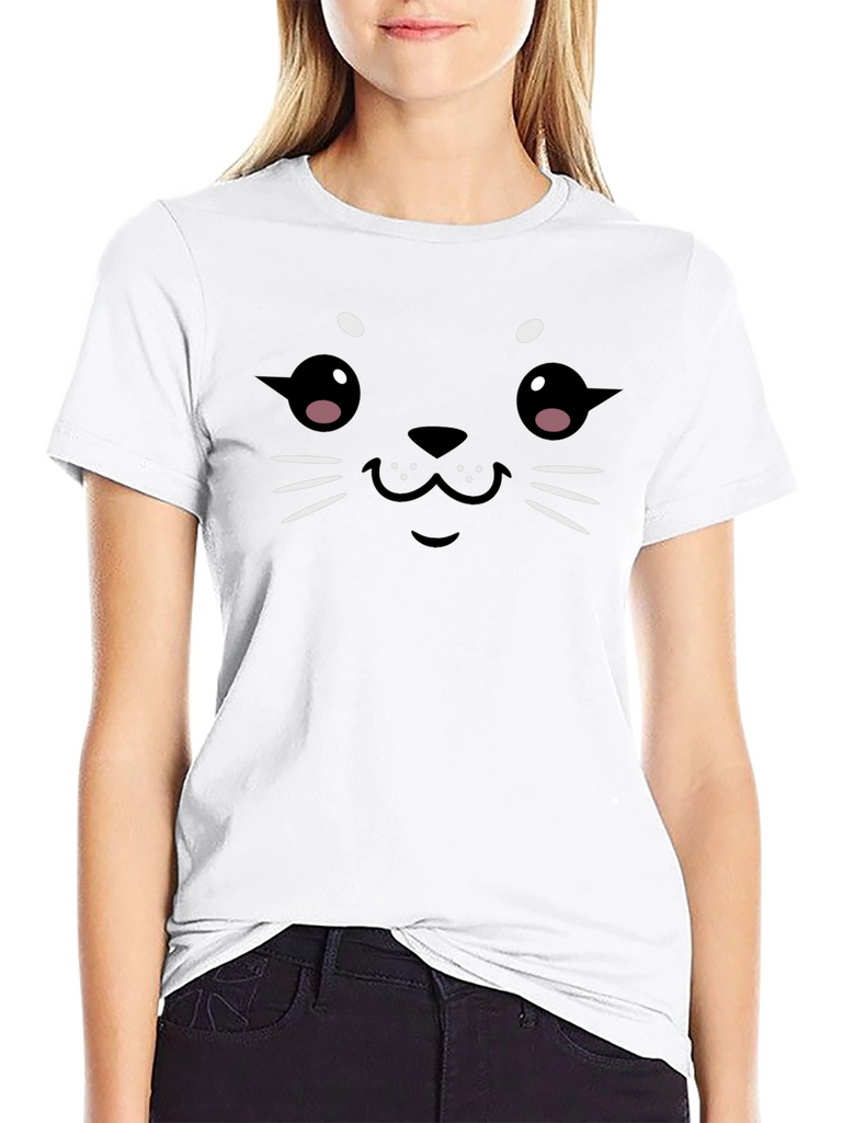 Cute Seal Face Graphic Black T-Shirt