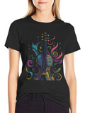 Vibrant Violin Graphic Tee - Black