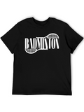 Badminton Racket Graphic Tee - Black Cotton