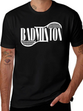 Badminton Racket Graphic Tee - Black Cotton