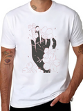 Floral Hand Graphic Black T-Shirt