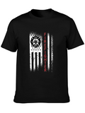 Firefighter Flag Graphic Tee - Distressed Patriotic Design