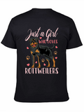Just a Girl Who Loves Rottweilers Black T-Shirt