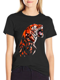 Geometric Tiger Graphic Black T-Shirt