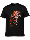 Geometric Tiger Graphic Black T-Shirt