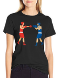 Boxing Match Graphic Tee - Black Cotton