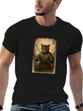 Samurai Cat Graphic Tee - Black Cotton T-Shirt
