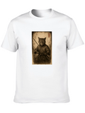 Samurai Cat Graphic Tee - Black Cotton T-Shirt