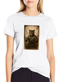Samurai Cat Graphic Tee - Black Cotton T-Shirt