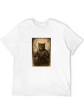 Samurai Cat Graphic Tee - Black Cotton T-Shirt
