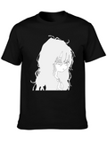 Anime Girl Graphic Tee - Black Cotton T-Shirt