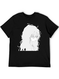 Anime Girl Graphic Tee - Black Cotton T-Shirt