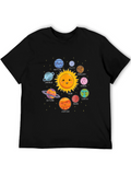 Cute Planets Black T-Shirt Solar System Graphic