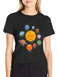 Cute Planets Black T-Shirt Solar System Graphic