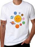 Cute Planets Black T-Shirt Solar System Graphic