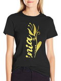 Black T-Shirt with Floral Design