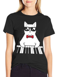 Cool Cat Pianist Graphic Tee - Black