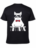 Cool Cat Pianist Graphic Tee - Black