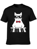 Cool Cat Pianist Graphic Tee - Black