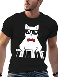 Cool Cat Pianist Graphic Tee - Black