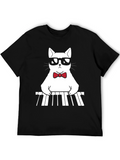 Cool Cat Pianist Graphic Tee - Black
