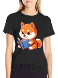 Cute Shiba Inu Reading Book T-Shirt
