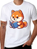 Cute Shiba Inu Reading Book T-Shirt