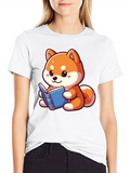 Cute Shiba Inu Reading Book T-Shirt
