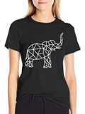 Geometric Elephant Graphic Tee - Black Cotton T-Shirt