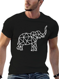 Geometric Elephant Graphic Tee - Black Cotton T-Shirt