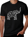 Geometric Elephant Graphic Tee - Black Cotton T-Shirt
