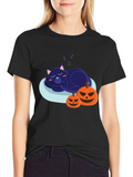 Halloween Cat Nap T-Shirt - Spooky Season Tee
