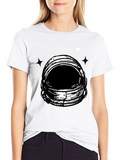 Astronaut Helmet Graphic Tee - Black Cotton