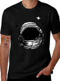 Astronaut Helmet Graphic Tee - Black Cotton