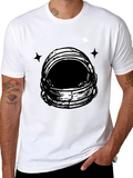 Astronaut Helmet Graphic Tee - Black Cotton