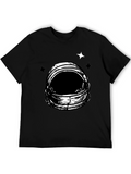 Astronaut Helmet Graphic Tee - Black Cotton