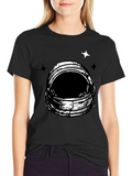 Astronaut Helmet Graphic Tee - Black Cotton