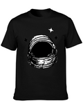 Astronaut Helmet Graphic Tee - Black Cotton