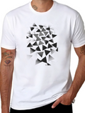 Abstract Triangle Design Black T-Shirt